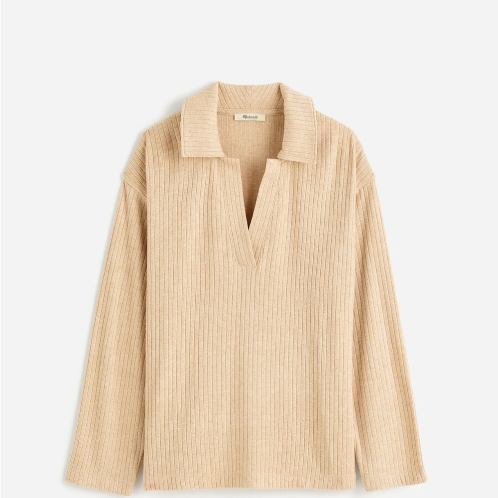 🔥NWT🔥 Madewell Cream Ribbed Knit Top Long sleeved relaxed polo tee